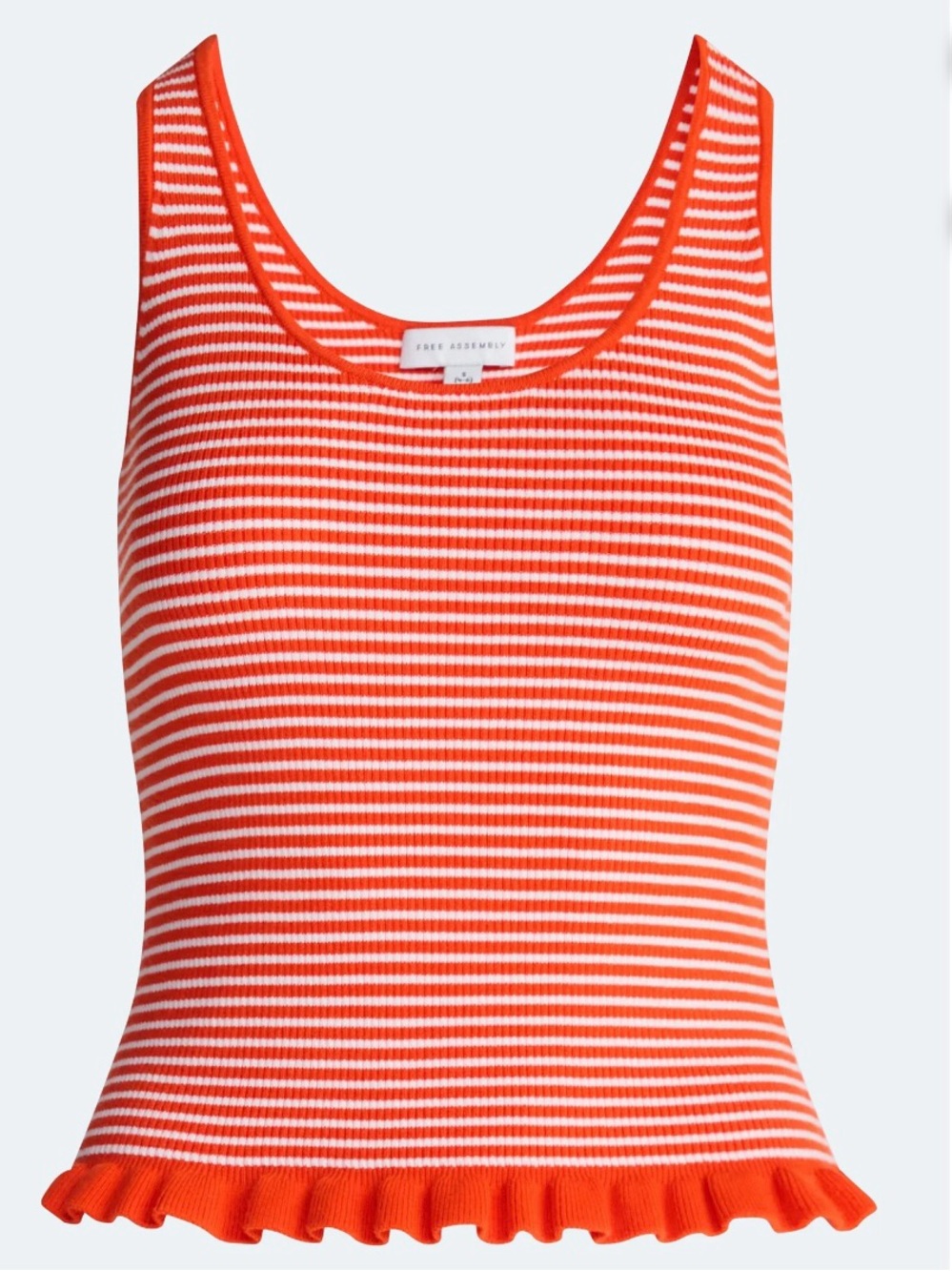 Free Assembly XXL 20 Orange White Striped Ribbed Ruffle Hem Tank Top NWT